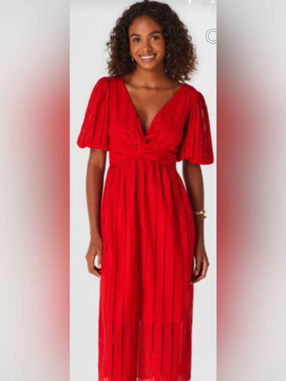 HERING V-Neck Puff Sleeve Midi Dress